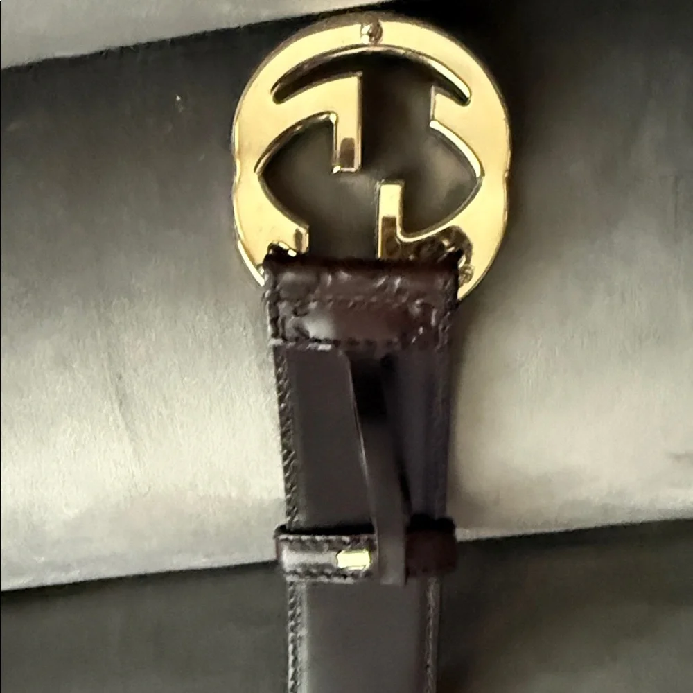 Gucci Dark Brown Belt with Gold Emblem - Picture 4 of 6